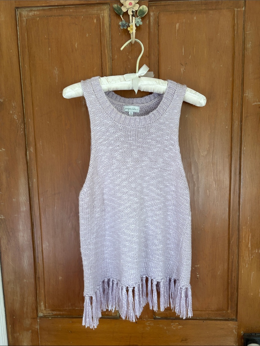 Sleeveless Fringe Knit Top in Light Lavender